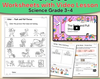 Werkbladen Krachten met videoles push-pull magneet wrijvingsgraad 3-4