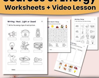 Werkbladen over energiebronnen + videoles | Wetenschapsactiviteiten van groep 2–4 | Geen voorbereiding afdrukbaar