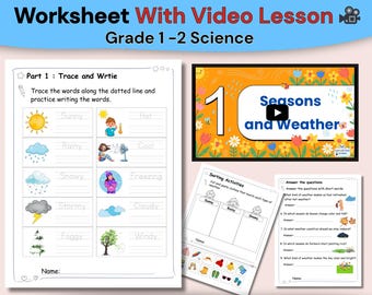 Seasons and Weather Worksheets with Video Lesson | 1st 2nd 3rd Grade Science