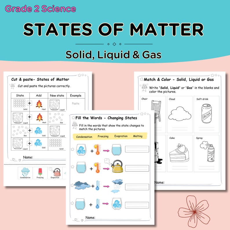 States of Matter Worksheets | Solid Liquid Gas Science for Grade 2 - Etsy