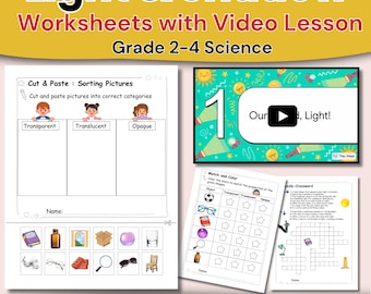 Werkbladen met licht en schaduw met videoles voor natuurwetenschappen (graad 2-4)