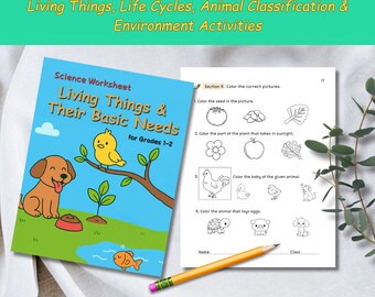 Wetenschappelijke werkbladen voor kinderen groep 1–2 | Levende dingen, levenscycli, dierclassificatie en omgevingsactiviteiten