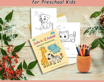 A-Z dierenkleurboek, alfabetwerkbladen, voorschoolse activiteiten, leren op de kleuterschool, pdf-download