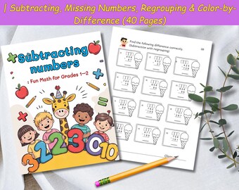 Werkbladen aftrekken graad 1–2 Afdrukbaar | Ontbrekende getallen hergroeperen van kleur op verschil Wiskunde