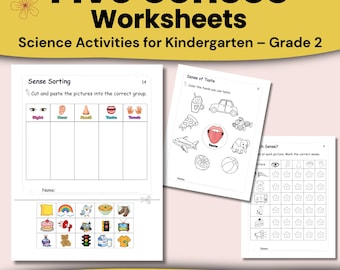 Vijf zintuigen-werkbladen voor de kleuterschool | Wetenschapsactiviteiten | Knippen en plakken, matchen en kleuren | Afdrukbare pdf