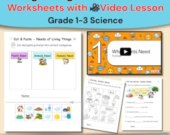 Werkbladen voor levende wezens en hun behoeften met videoles graad 1-3 wetenschap