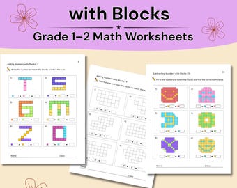 Optellen en aftrekken met blokken Werkbladen Graad 1–2 | 25 pagina's