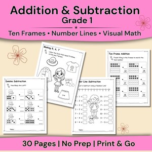 Addition and Subtraction Worksheets Grade 1 | Ten Frames, Number Lines & Visual Math