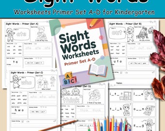 Sight Words-werkbladen primerset A-D – alfabetisering kleuterschool (pdf)