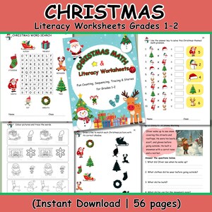 Christmas Literacy & Math Worksheets for Grades 1–2 | December Activities  | 56 Pages PDF