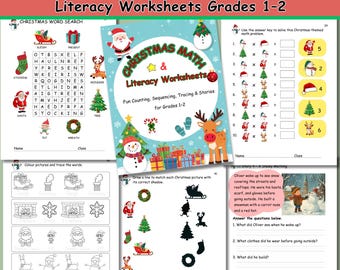 Werkbladen kerstgeletterdheid en wiskunde voor groep 1 en 2 | Activiteiten december | 56 pagina's pdf