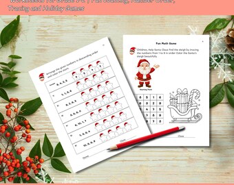 Wiskundewerkbladen kerst voor groep 1-2: tellen en traceren (digitale download)