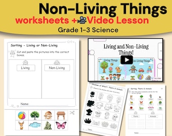 Werkbladen leven en niet-leven met videoles (graad 1-3 wetenschapsactiviteiten)