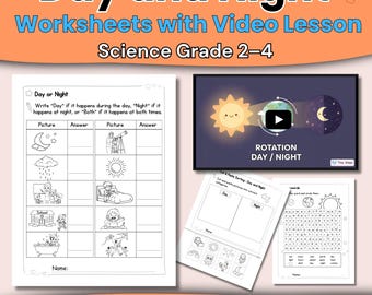 Werkbladen voor dag en nacht met videolessen, QR-code voor activiteiten Earth Moon Sun