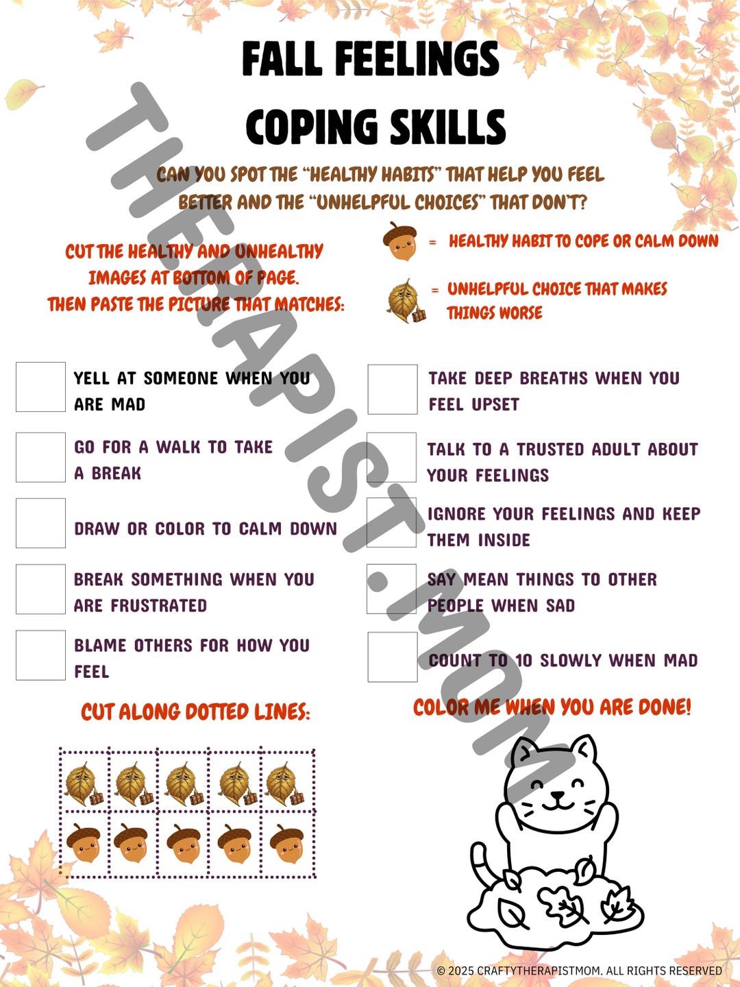 Fall Feelings Coping Skills Worksheet | SEL Printable for Kids ...