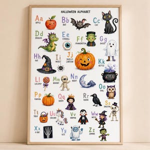 Halloween-Alphabet-Poster | Freundliches Süßes-oder-Saures-ABC (Sofort-Download)