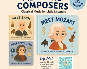 Libros de música imprimibles para conocer a los compositores: Mozart, Bach, Beethoven (PDF)