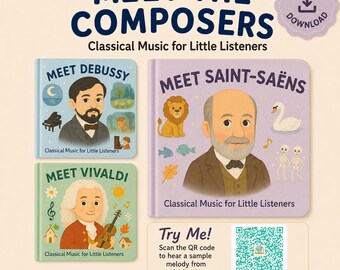Classical Music Books for Kids Bundle | Vivaldi, Debussy, Saint-Saëns | Montessori Toddler Activity Book | Preschool Curriculum Printable