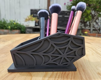 Coffin shaped makeup brush holder