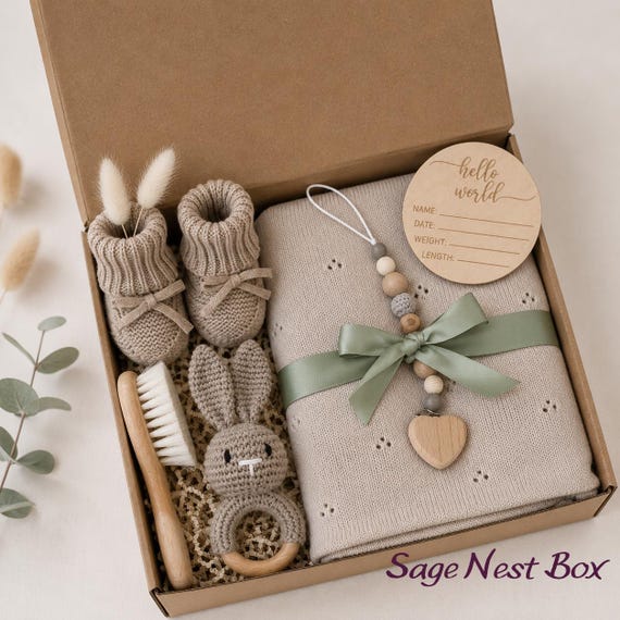Newborn Baby Gift Box, Baby Shower Gift, New Baby Gift Basket, Gender Neutral Baby Gift