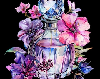 Floral Perfume Bottle Clipart | Watercolor Beauty Illustration (Instant Download)