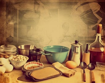 Paquete de papeles digitales de cocina vintage / Materiales para álbumes de recortes y diarios de cocina retro (descarga en PDF)