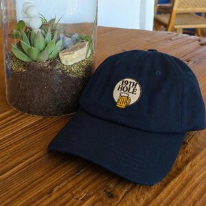 19th Hole Golf Cap - Embroidered Navy Dad Hat - Funny Golf Gift for Him - Beer Patch Baseball Cap - Golfer Birthday Present
