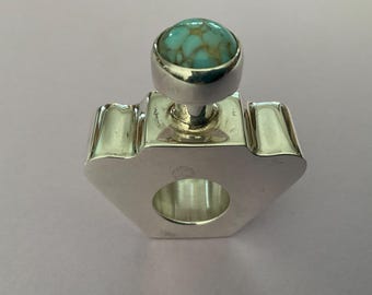 Vintage 925 Silver Perfume Bottle Taxco Mexico screw top with stone 27gms