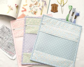 Cross Stitch Project Bag Vinyl Front Embroidery Pouch. 3 colours available