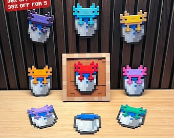 Pixel Axolotl Items Magnetic Frame for Interchangeable Items – 3D Printed Gaming Bedroom Wall Art