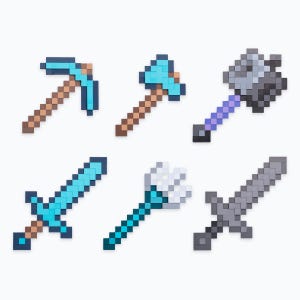 Pixel Weapons and Tools Magnets for Interchangeable Item Frames