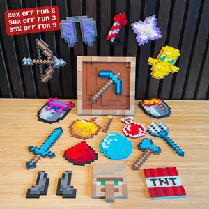 Pixel Item Frame Magnetic with Interchangeable Items - 3D Printed Wall Decor - Bedroom wall art