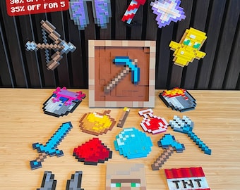 Pixel Item Frame Magnetic with Interchangeable Items - 3D Printed Wall Decor - Bedroom wall art