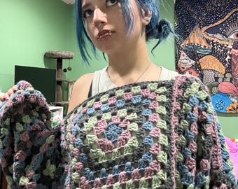 Handmade Oversized Granny Square Crocheted Sweater