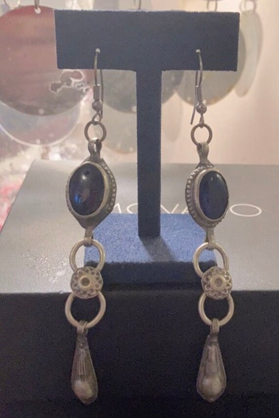 Lapis and pewter vintage earrings