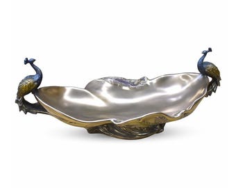 Cuenco Art Nouveau / Decoración de resina con dos pavos reales