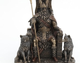 Estatua de Odín en el Trono / Dios Padre Todo Nórdico / Decoración del Altar Vikingo / Huginn y Muninn
