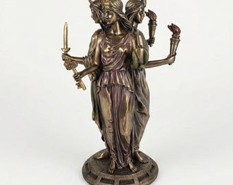Estatua de la Triple Diosa Hécate / Diosa Griega de la Magia / Decoración de Bronce Fundido en Frío de 30 cm