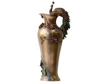 Jarrón de pavo real Art Nouveau / Florero de estilo vintage / Decoración con plumas de pavo real