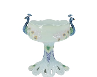 Cuenco de pavo real Art Nouveau / Figura de pájaro de porcelana fina / Decoración del hogar de estilo vintage