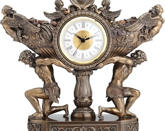 Reloj Art Nouveau de hombres fuertes / Reloj de mesa con figuras de Atlas / Reloj con estatua de titán / Decoración de repisa de estilo vintage