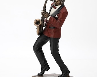 Estatua de saxofonista / Figura de músico de jazz / Arte de bronce fundido en frío