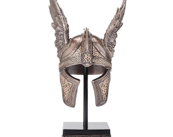 Casco vikingo alado de Odín / Decoración de armadura de dios nórdico / Exhibición de guerrero del Valhalla / Bronce fundido en frío
