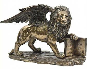 Estatua del León Alado de San Marcos / Figura de guardián veneciano / Recuerdo de Italia / Decoración de oficina con acabado en bronce