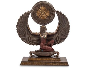 Gran reloj egipcio de Isis / Reloj de mesa de la diosa mágica alada / Decoración de repisa del antiguo Egipto
