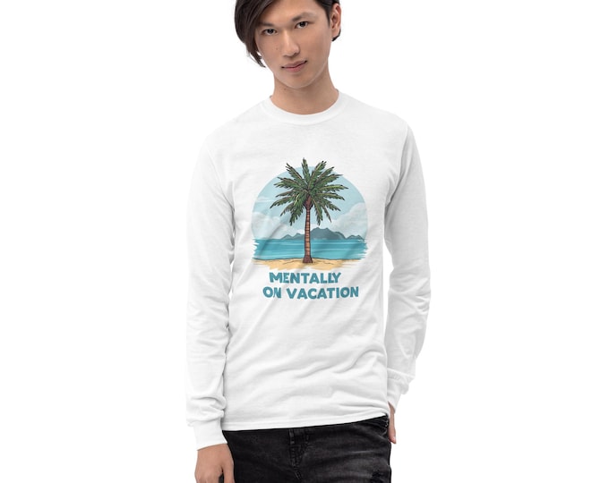 Hawaiian Beach Palm Tree Men’s Long Sleeve Shirt – Tropical Graphic Tee, Summer Holiday Outfit