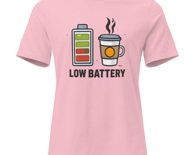 Funny Low Battery Women’s T-Shirt – Coffee & Book Lover Graphic Tee