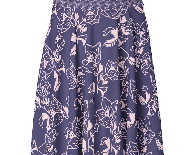 Purple Floral Skater Skirt – Women’s High Waist A-Line Skirt, Cute Polyester Blend Casual Outfit, Everyday Summer Fashion