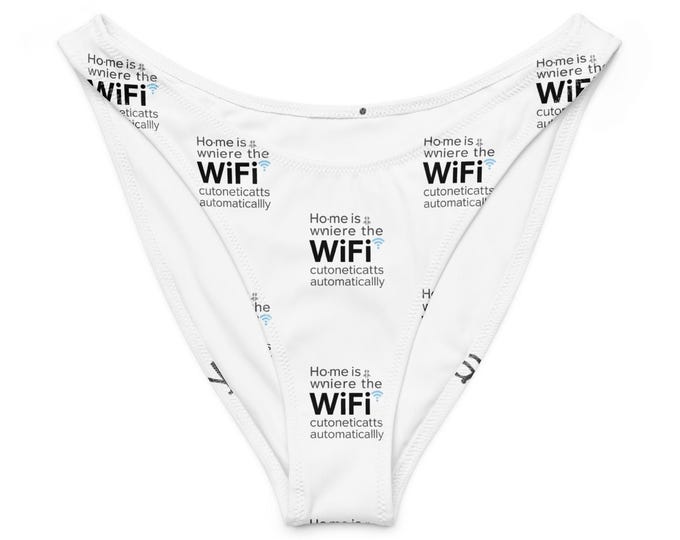 Funny WiFi Print Bikini Bottom – Recycled V-Cut Swimwear, Quirky Summer Beach Outfit, Unisex Humorous Swim Gift