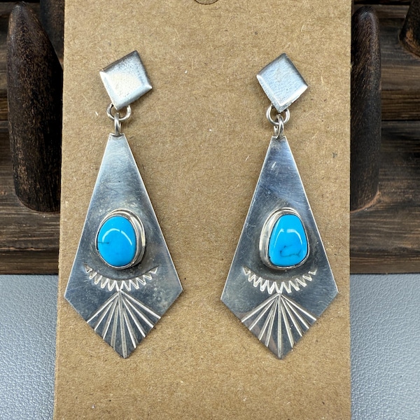 Native Mike Platero Vintage Turquoise and Sterling Silver Earrings